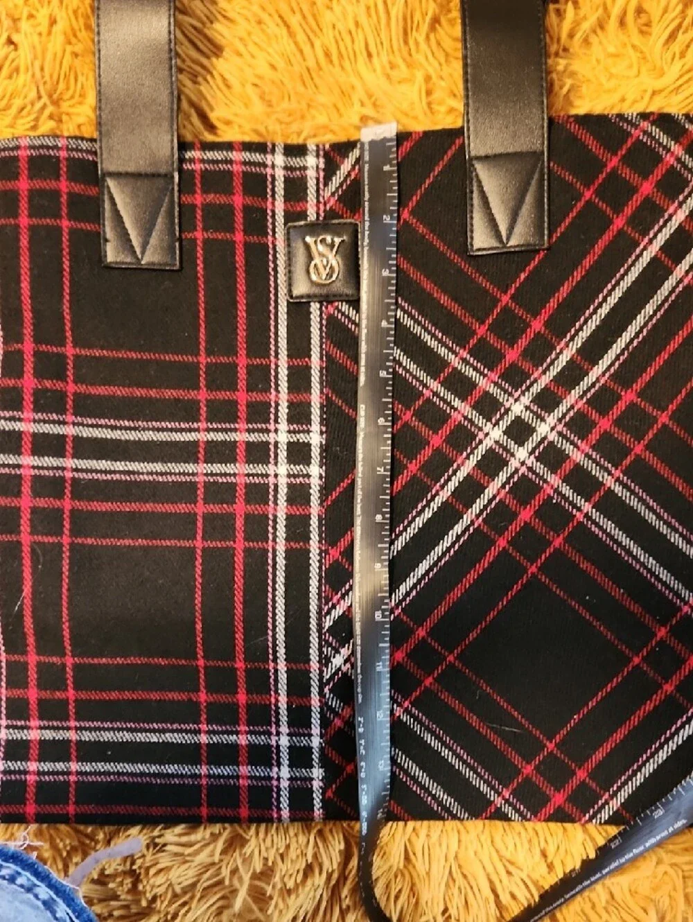 Victoria's Secret Black Plaid Tote with Red and White Trim FINAL PRICE